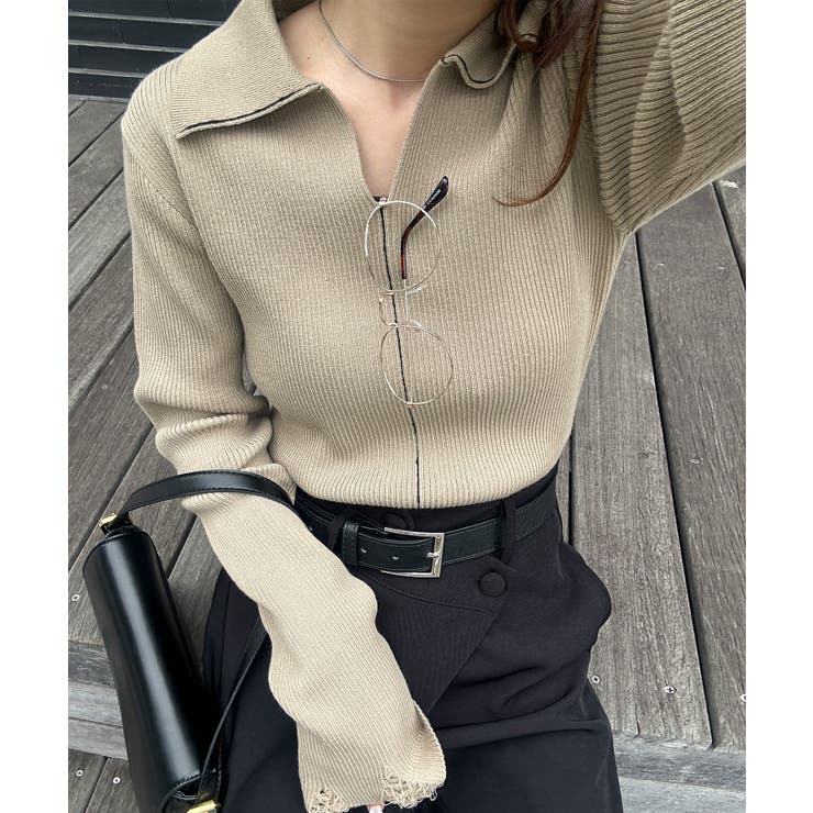 ＜solleim＞襟付きラインリブニット | RANAN | 詳細画像2 