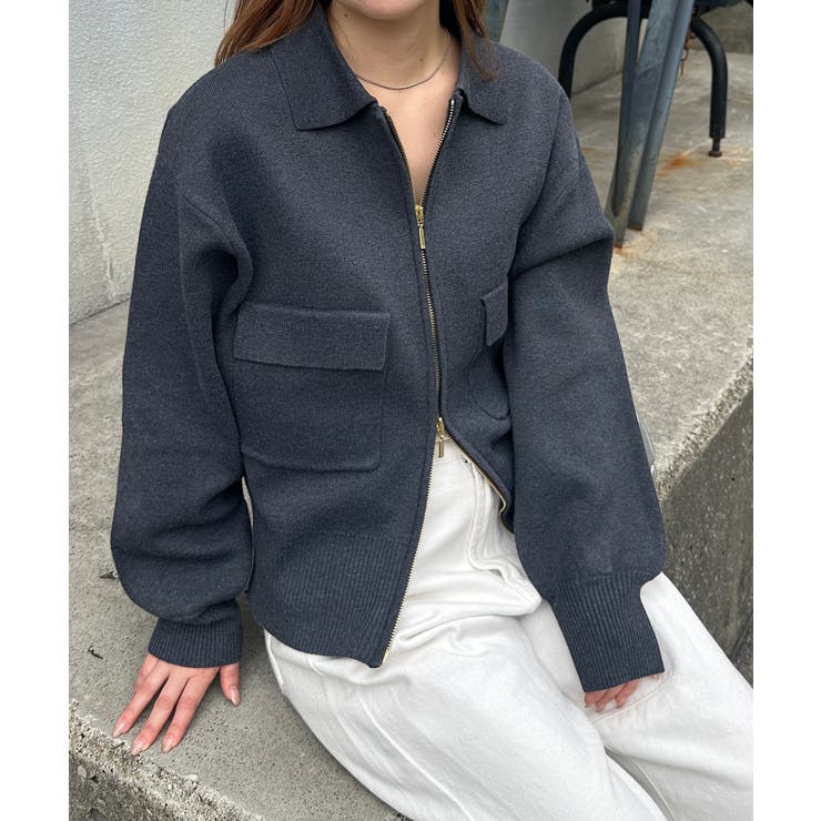 ＜solleim＞ダブルジップ襟付きニットブルゾン | RANAN | 詳細画像10 