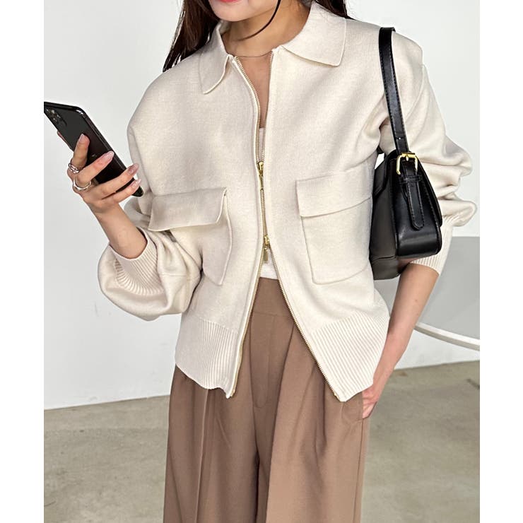 ＜solleim＞ダブルジップ襟付きニットブルゾン | RANAN | 詳細画像12 