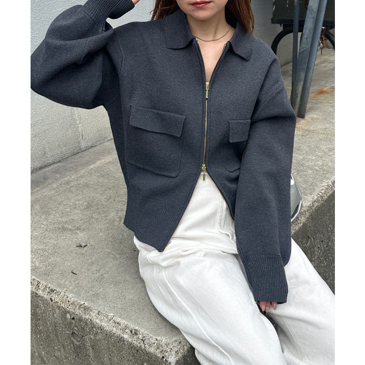 ＜solleim＞ダブルジップ襟付きニットブルゾン | RANAN | 詳細画像8 