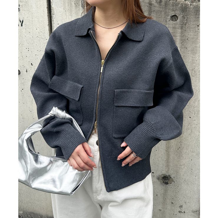 チャコール | ＜solleim＞ダブルジップ襟付きニットブルゾン | RANAN