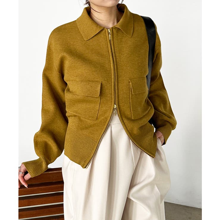 グリーン | ＜solleim＞ダブルジップ襟付きニットブルゾン | RANAN