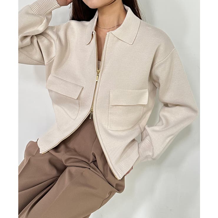 アイボリー | ＜solleim＞ダブルジップ襟付きニットブルゾン | RANAN