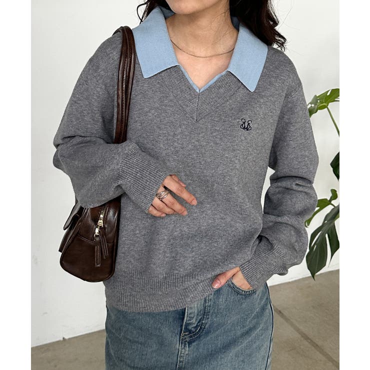 solleim＞刺繍入りレイヤード襟ニット[品番：RANW0000138]｜RANAN