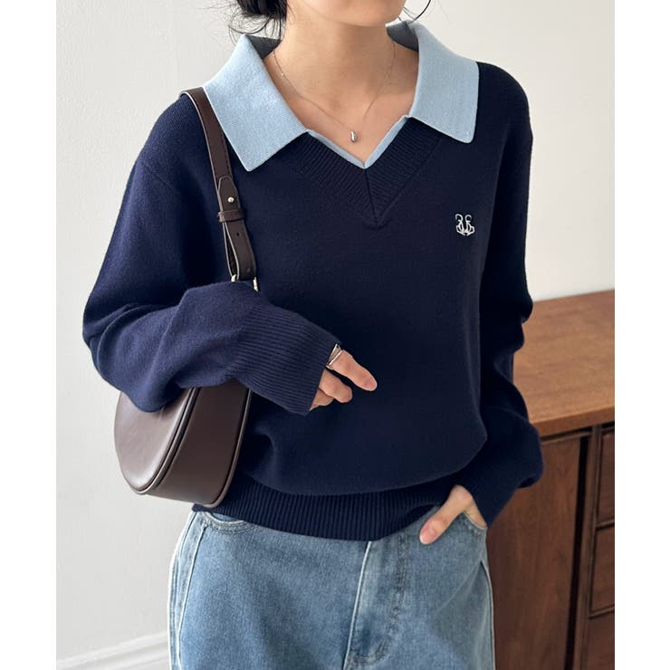 刺繍入りレイヤード襟ニット | RANAN | 詳細画像10 