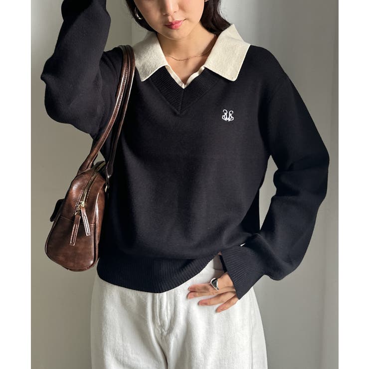 刺繍入りレイヤード襟ニット | RANAN | 詳細画像14 