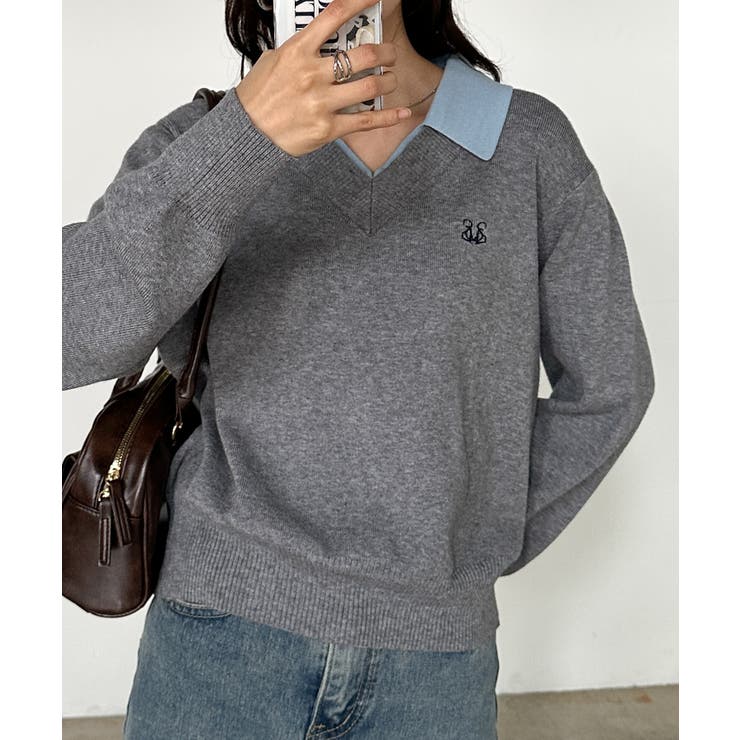 刺繍入りレイヤード襟ニット | RANAN | 詳細画像4 