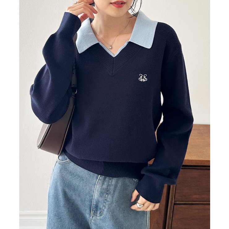 刺繍入りレイヤード襟ニット | RANAN | 詳細画像9 