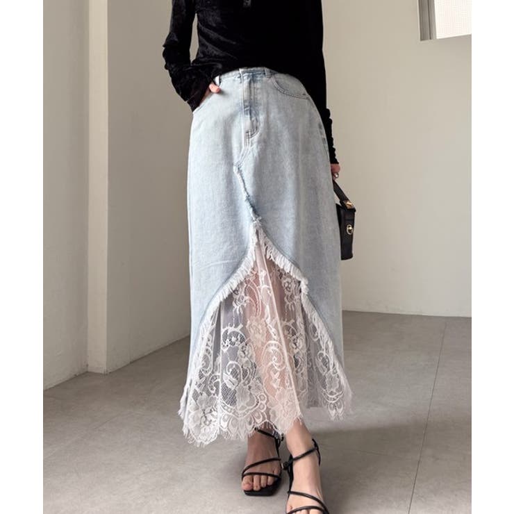 レースレイヤードデニムスカート | RANAN | 詳細画像9 