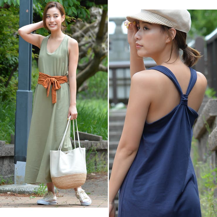 Yバック ノースリーブマキシワンピース レディース[品番：SKLW0000502  