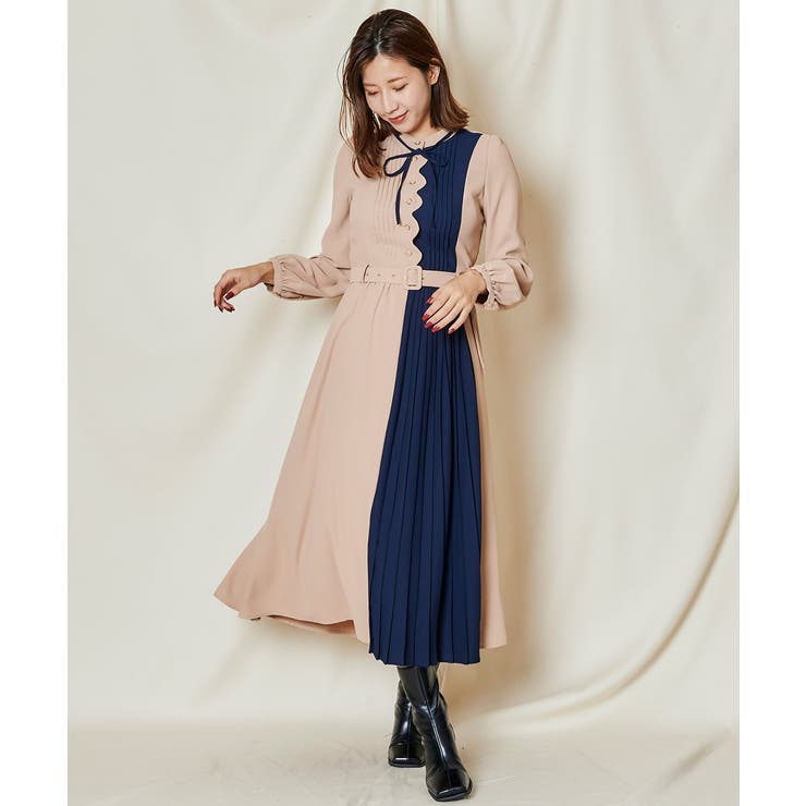 スカラップデザインカラーブロックプリーツワンピース 品番 Redw Redyazel レディアゼル のレディースファッション通販 Shoplist ショップリスト