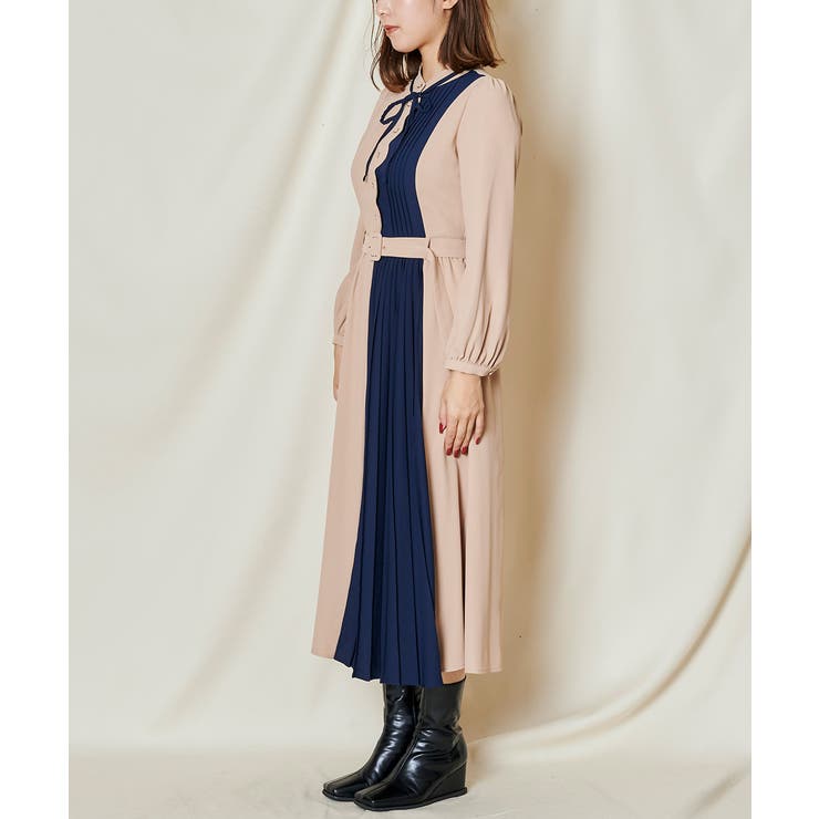 スカラップデザインカラーブロックプリーツワンピース 品番 Redw Redyazel レディアゼル のレディースファッション通販 Shoplist ショップリスト