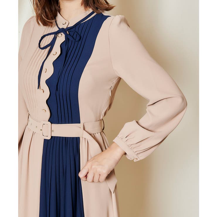 スカラップデザインカラーブロックプリーツワンピース 品番 Redw Redyazel レディアゼル のレディースファッション通販 Shoplist ショップリスト