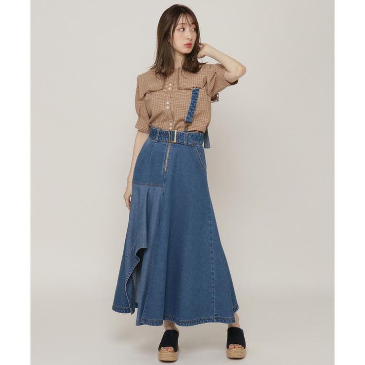 在庫処分大特価 サス付きデニムアシメヘムフレアスカート スカート 在庫処分大特価 サス付きデニムアシメヘムフレアスカート スカート