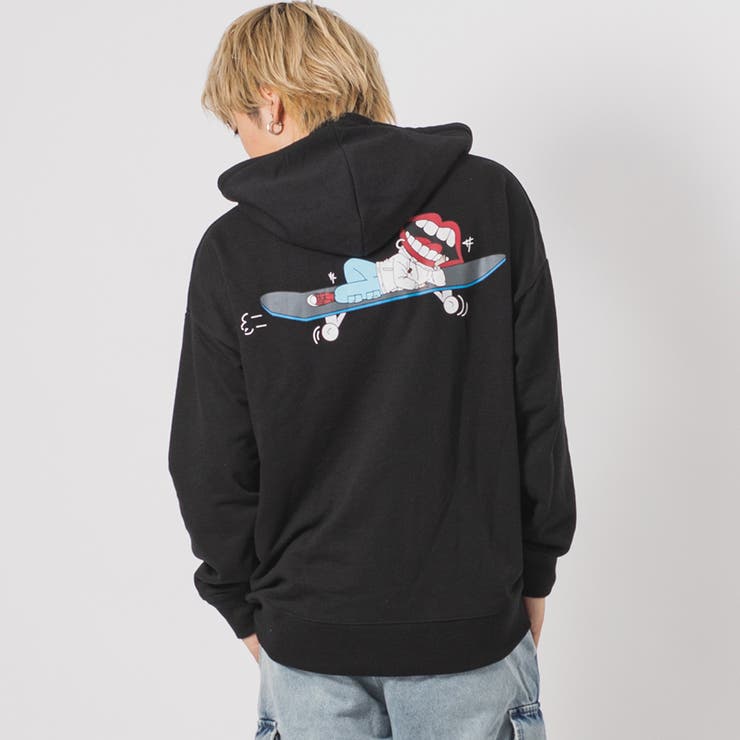 BLACK | なみおくんスケボープリントプルパーカー | REGIEVO