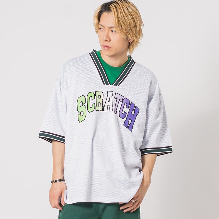 WHITE | メッシュ アップリケ 半袖 Tシャツ ストリート系 ビッグシルエット | REGIEVO