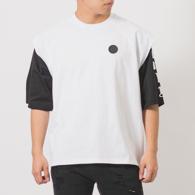 ホワイト | フェイクレイヤード 半袖 Tシャツ ストリート系 ビッグシルエット | REGIEVO