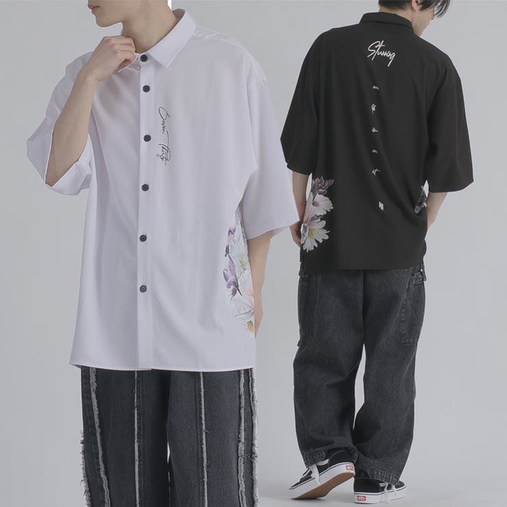 フラワープリント 半袖 半袖シャツ ビッグシルエット ストリート