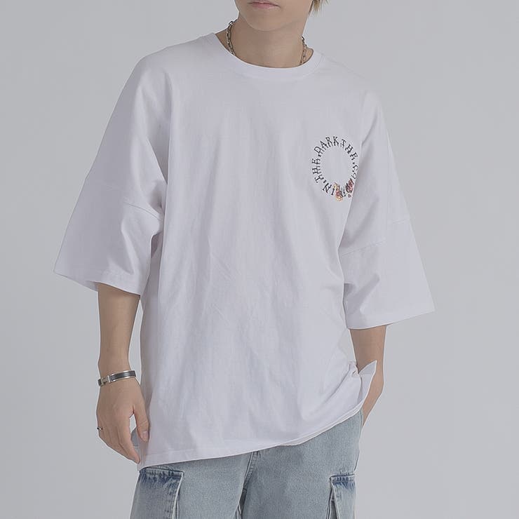 ホワイト | サークルローズ 半袖 Tシャツ バックプリント ストリート系 ビッグシルエット | REGIEVO