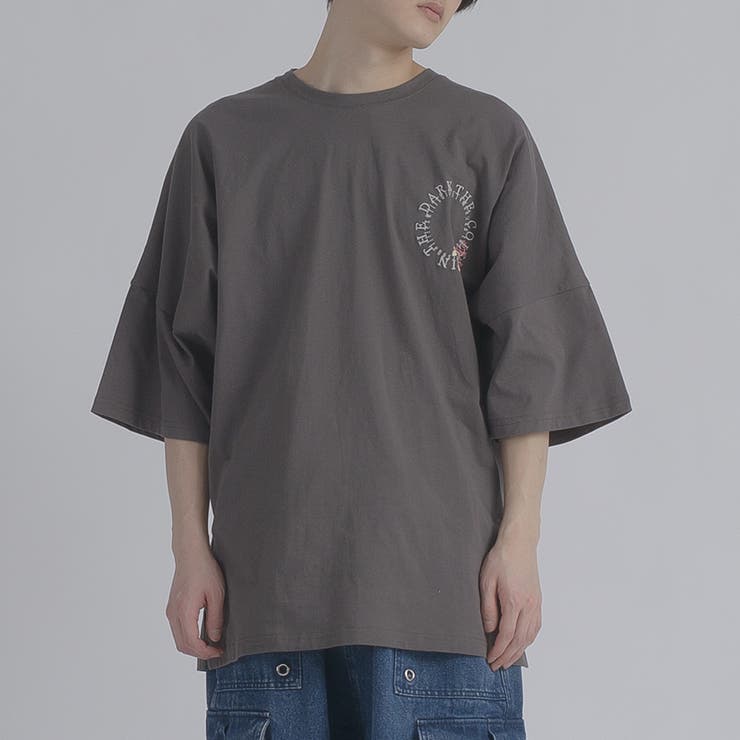 チャコール | サークルローズ 半袖 Tシャツ バックプリント ストリート系 ビッグシルエット | REGIEVO