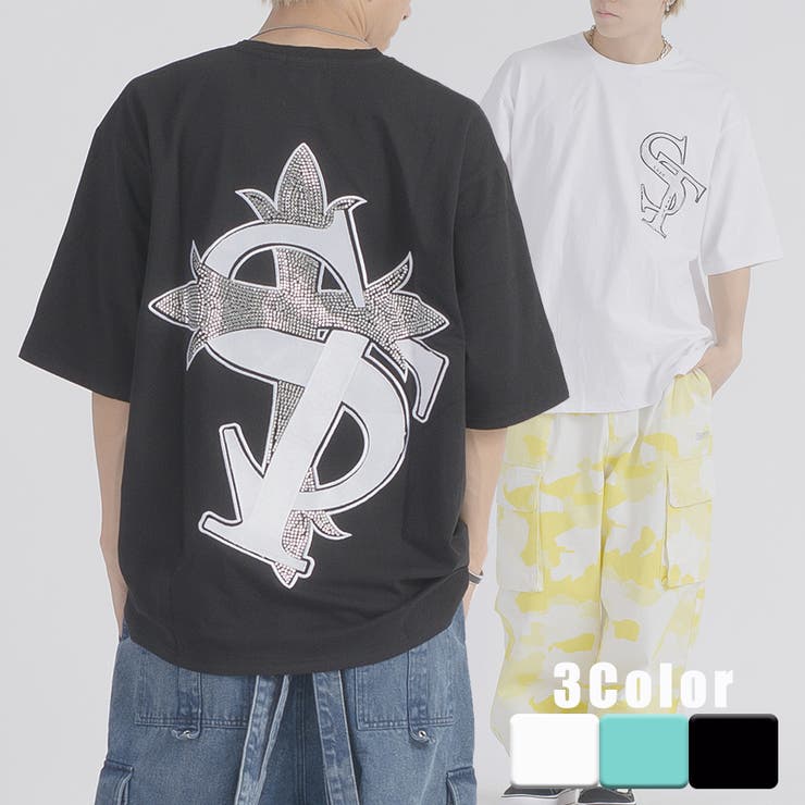 ラインストーン 半袖 Tシャツ バックプリント ストリート系 ビッグシルエット | REGIEVO | 詳細画像1 