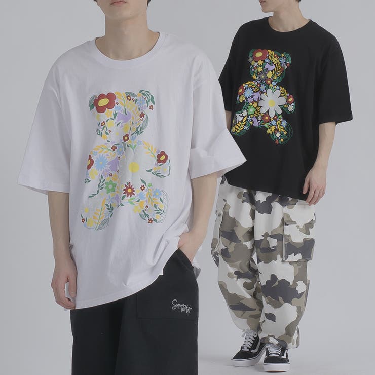 フラワーベア 半袖 Tシャツ プリント ストリート系 ビッグシルエット | REGIEVO | 詳細画像1 