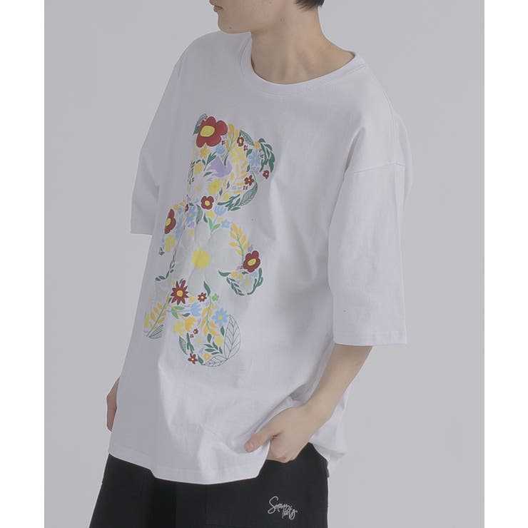 フラワーベア 半袖 Tシャツ プリント ストリート系 ビッグシルエット | REGIEVO | 詳細画像6 