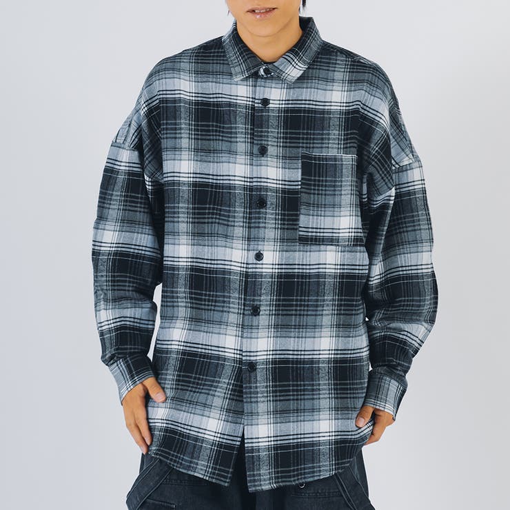 ブラック | バック刺繍 チェック オーバーサイズ シャツ | REGIEVO