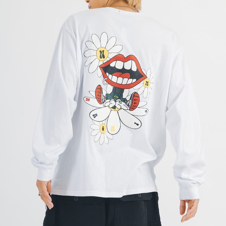 ホワイト |  ロンT メンズ 長袖Tシャツ ストリート系バックプリント ビッグシルエット | REGIEVO