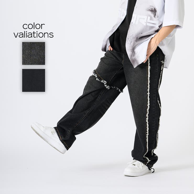 ワイドパンツ メンズ 切替デニム ストリート系 ビッグシルエット ワイドパンツ メンズ 切替デニム ストリート系 ビッグシルエット