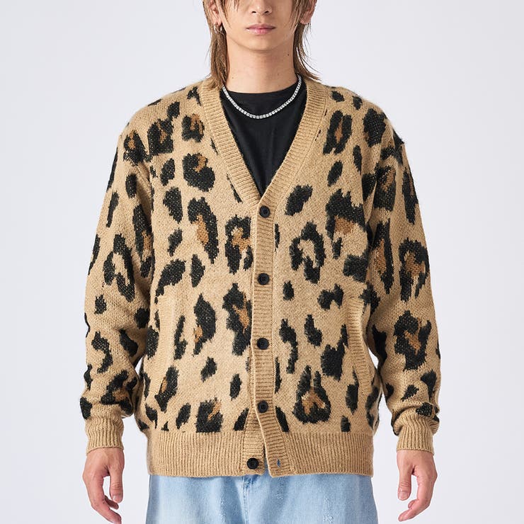 21ベージュ/レオパード | モヘアタッチ総柄カーディガン | REGIEVO