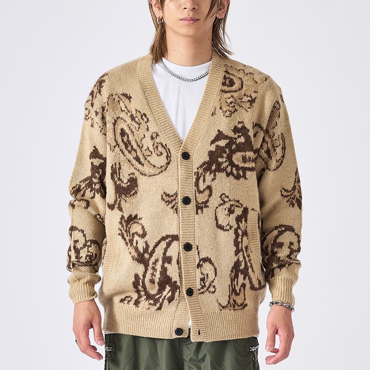 24アイボリー/ペイズリー | モヘアタッチ総柄カーディガン | REGIEVO