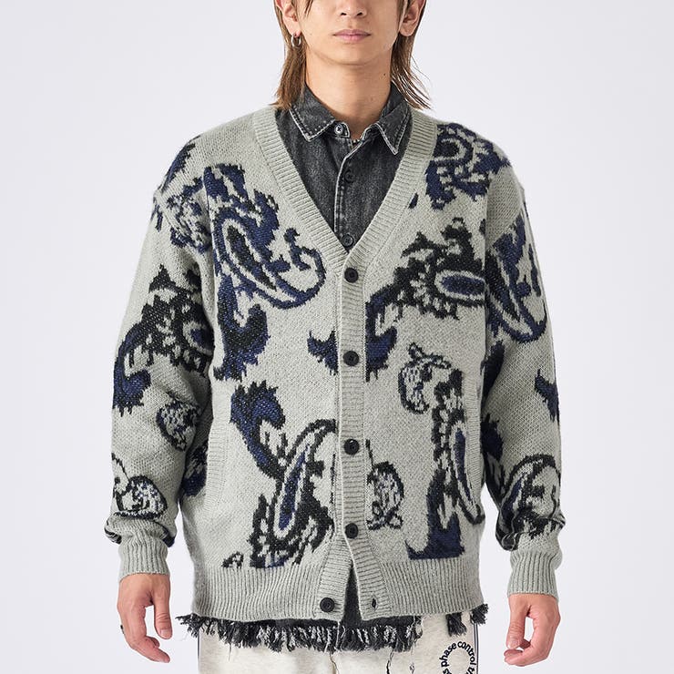 25グレー/ペイズリー | モヘアタッチ総柄カーディガン | REGIEVO