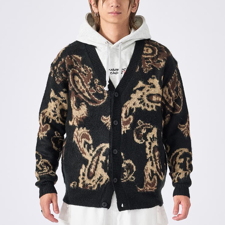 26ブラック/ペイズリー | モヘアタッチ総柄カーディガン | REGIEVO