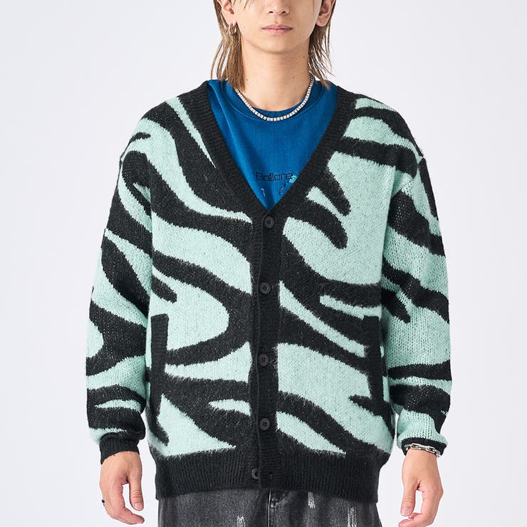 27ミント/ゼブラ | モヘアタッチ総柄カーディガン | REGIEVO