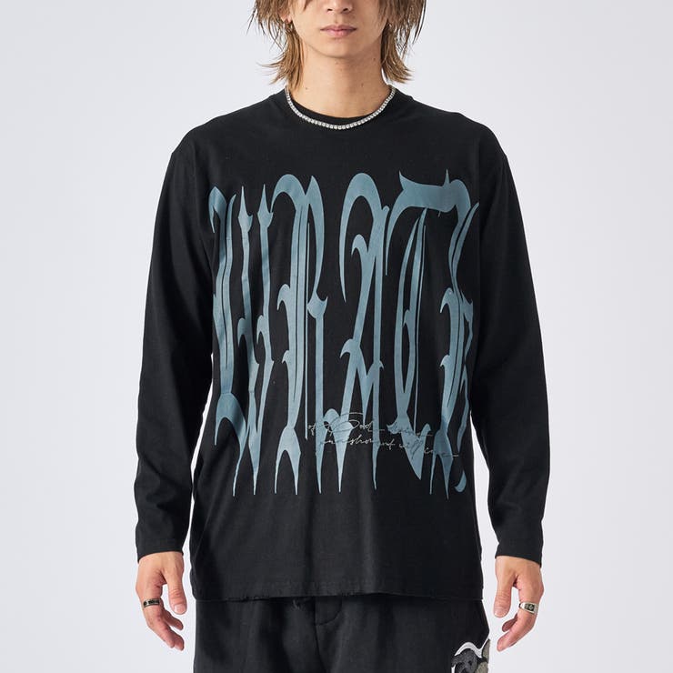 3ブラック/チャコール | ロンT メンズ ビッグロゴ 長袖Tシャツ ストリート系 オーバーサイズ | REGIEVO