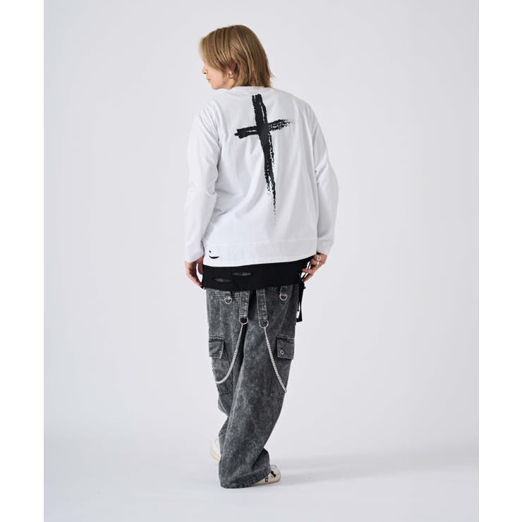 ロンT メンズ フェイクレイヤード 長袖Tシャツ ストリート系 オーバー