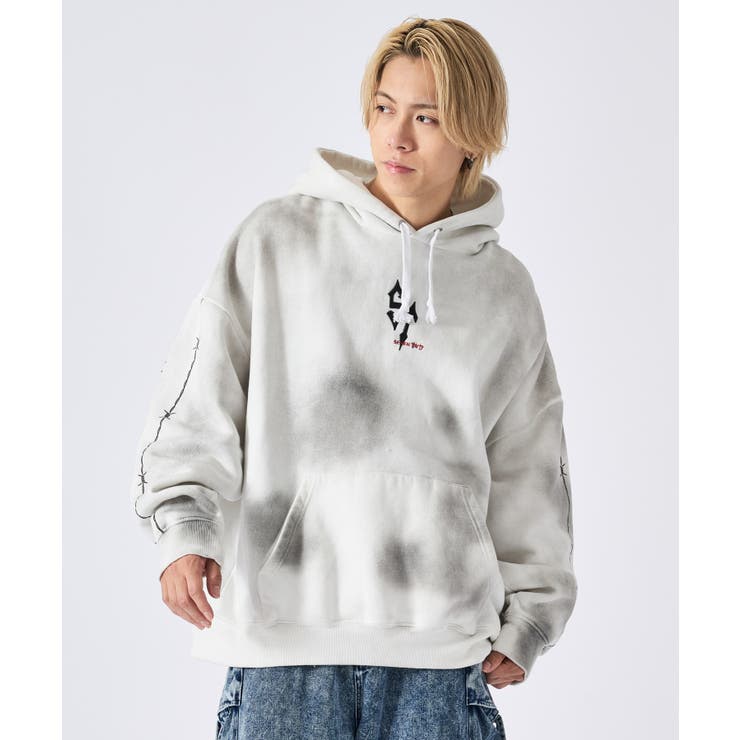 メンズ パーカー 裏起毛 スプレー加工 ストリート系 オーバーサイズ | REGIEVO | 詳細画像2 