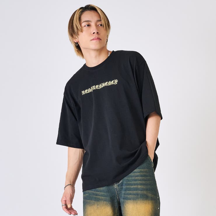 4ブラック/イエロー | 発泡プリントクロス半袖Tee | REGIEVO