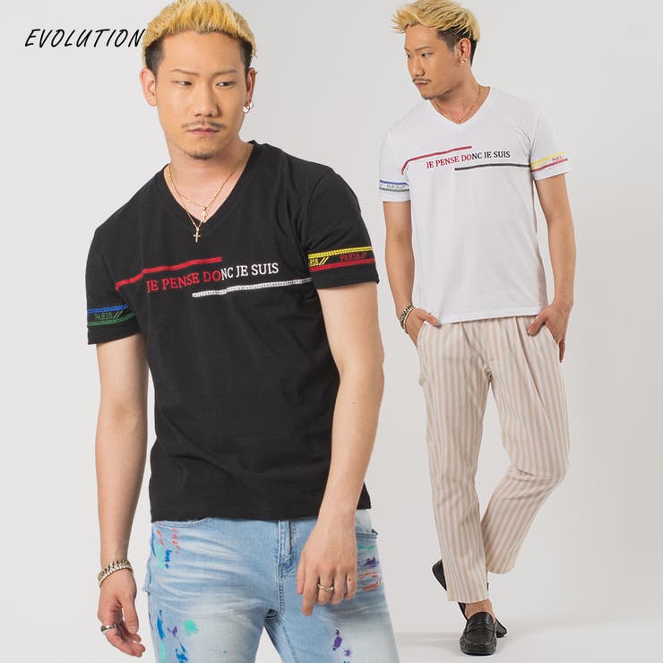 レインボー刺繍VネックTシャツ | REGIEVO | 詳細画像1 