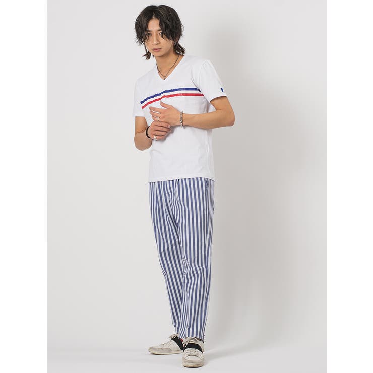 トリコロールラインVネックTシャツ | REGIEVO | 詳細画像3 