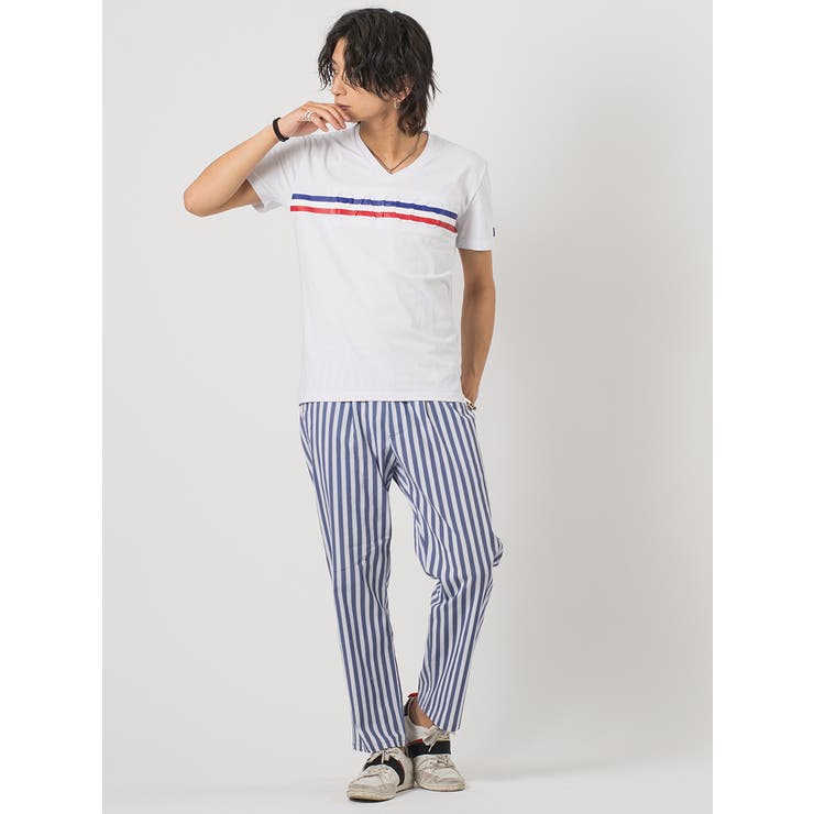 トリコロールラインVネックTシャツ | REGIEVO | 詳細画像4 