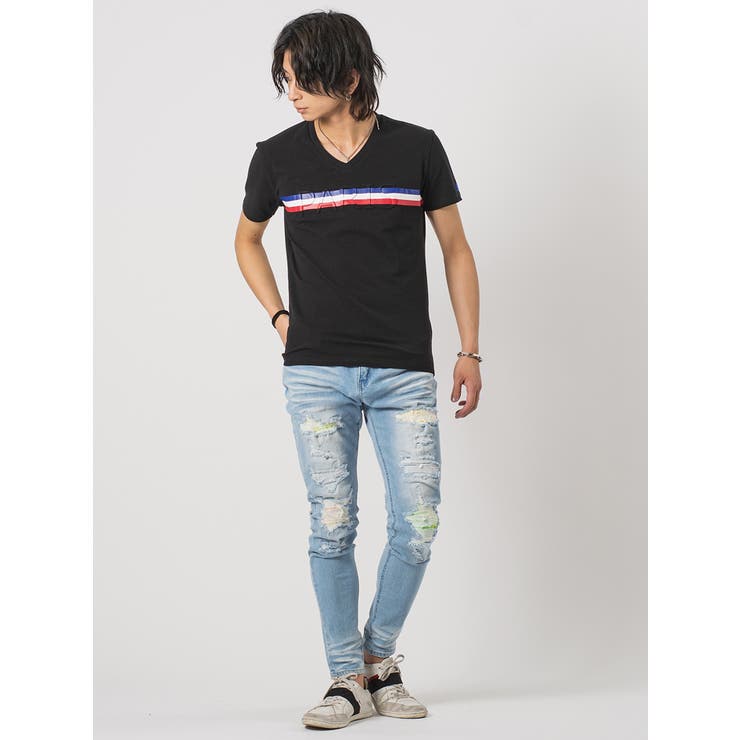 トリコロールラインVネックTシャツ | REGIEVO | 詳細画像8 