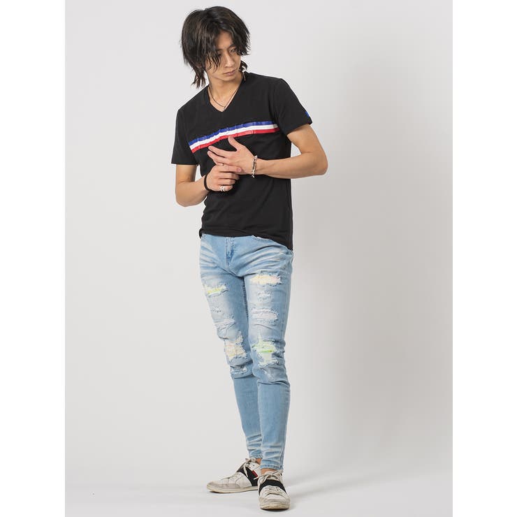 トリコロールラインVネックTシャツ | REGIEVO | 詳細画像9 