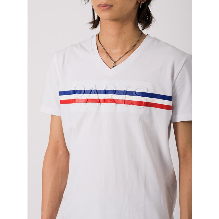 トリコロールラインVネックTシャツ[品番：LEVM0001245]｜REGIEVO