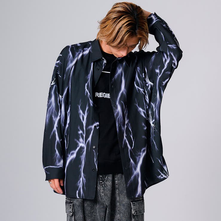 パープルブラック | 総柄プリントドルマンシャツ | REGIEVO