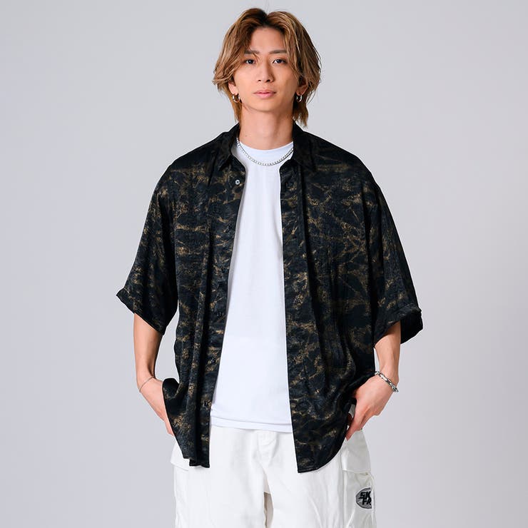 2ブラック | ムラプリント半袖シャツ | REGIEVO