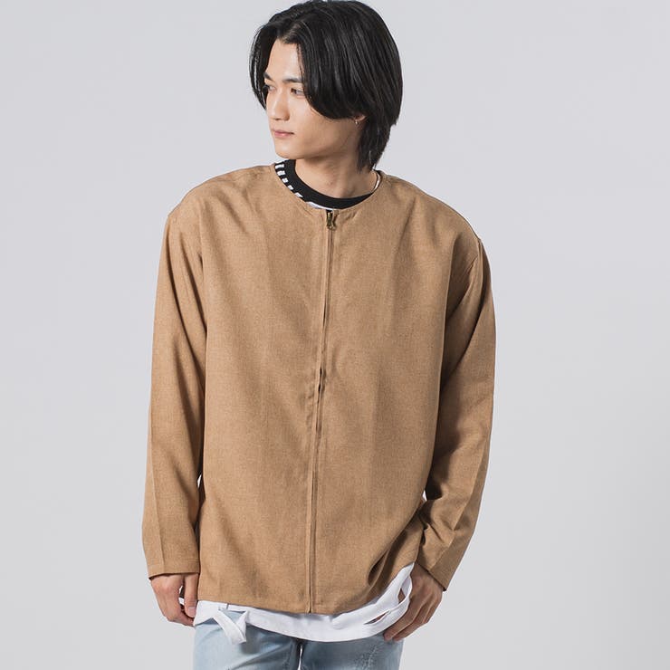 BEIGE | ビッグシルエットノーカラージップシャツ | REGIEVO