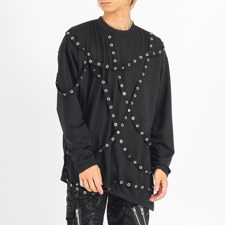 ブラック | ボンテージ ロンT メンズ 長袖Tシャツ モード ストリート | REGIEVO