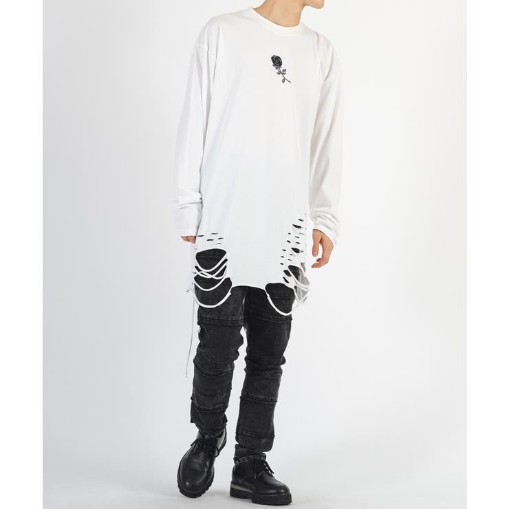 MAHARAJA ロンT ROPPONGI　サイズL ロンT メンズ 長袖Tシャツ グランジ加工 モード ストリート[品番